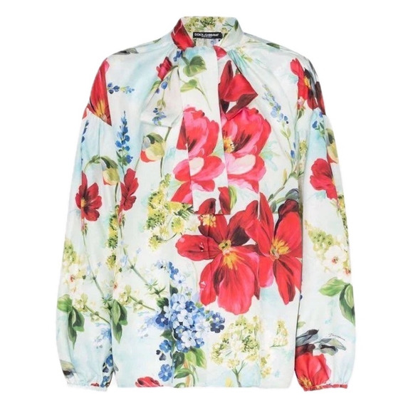 NWT  Dolce & Gabbana Floral Print Blouse Silk Shirt Multicolor IT 42 US M - Picture 1 of 12